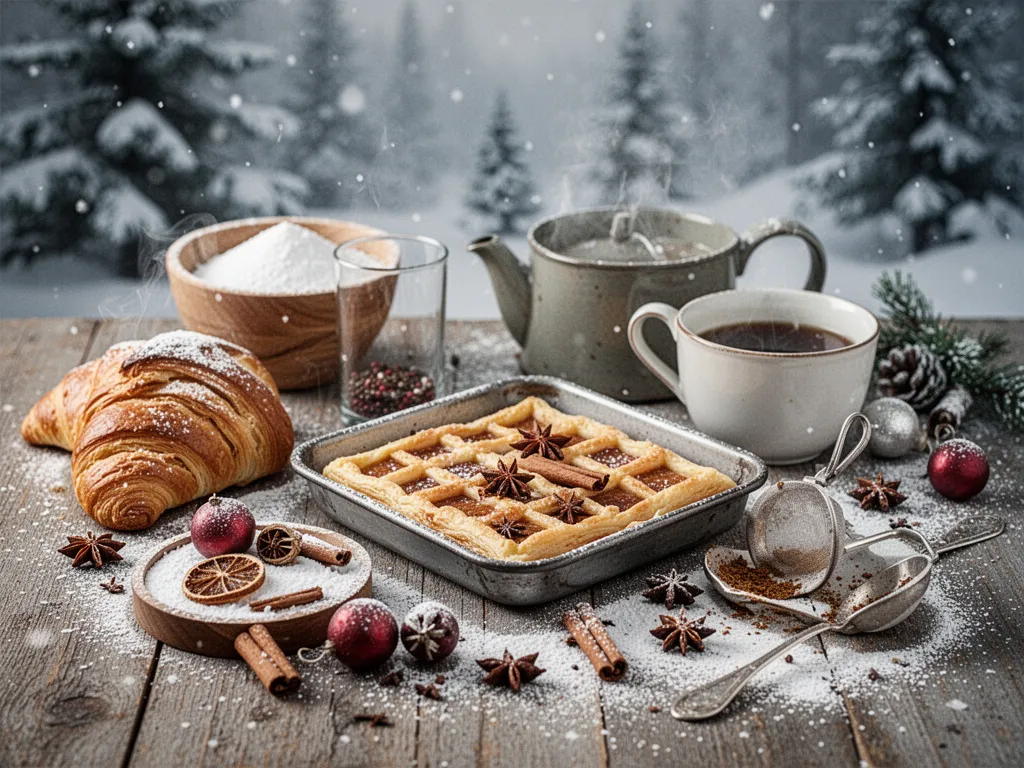 Assortiment de plats d'hiver fumants : soupe de potiron, gratin de pâtes, dafina, et parts de gâteau au chocolat parvé sur une table de Shabbat
