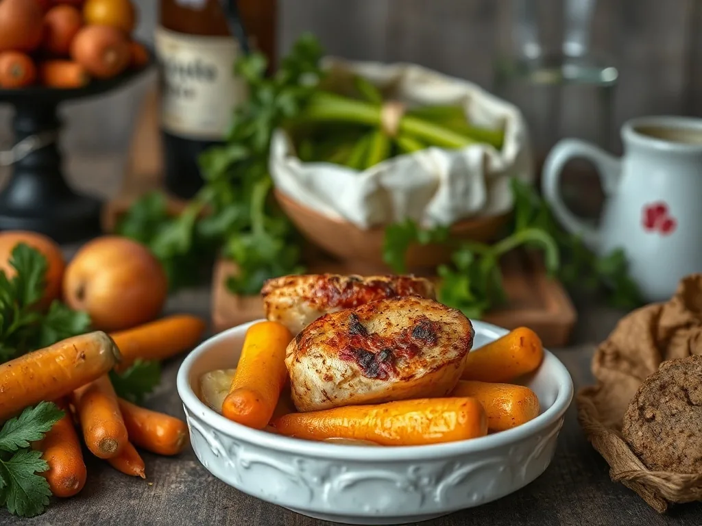 Plat de bœuf carottes pommes de terre fumant, servi dans un plat en fonte, avec une cuillère en bois.