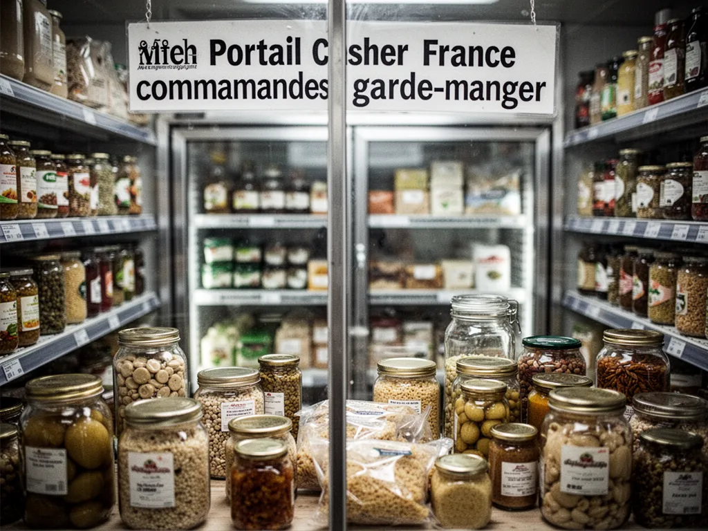 étagère d'épicerie kasher avec conserves et produits secs