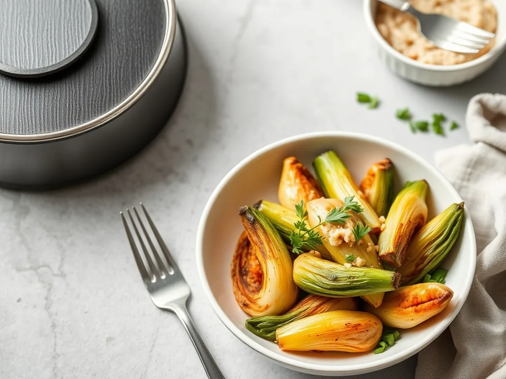 Cocotte-minute remplie d'artichauts sur une table de Shabbat, vapeur s'échappant du couvercle