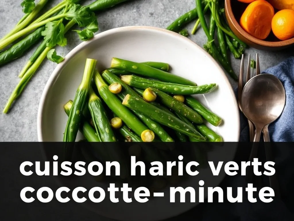 Cocotte-minute remplie de haricots verts frais sur feu vif, vapeur s’échappant