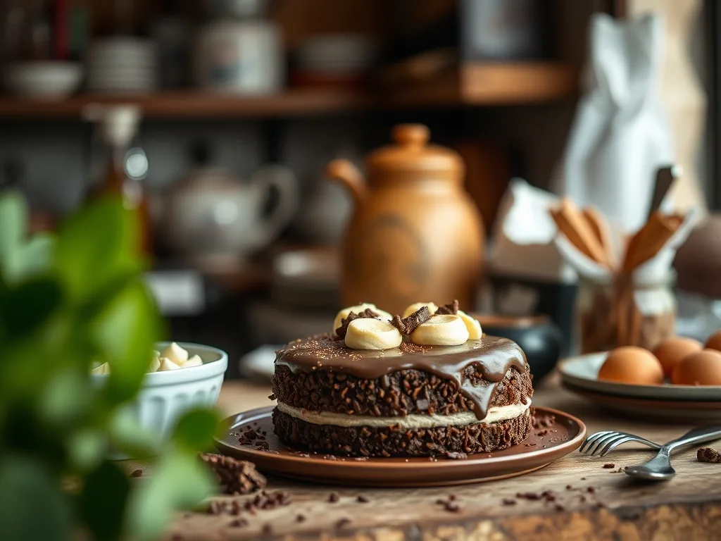 Part de gâteau au chocolat ultra fondant, saupoudré de sucre glace, sur une assiette blanche
