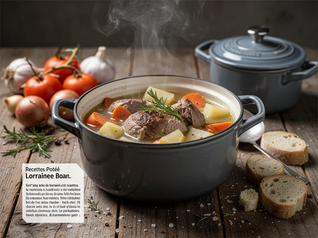 Grande cocotte de potée lorraine avec chou, carottes, navets, pommes de terre et morceaux de viande fumée