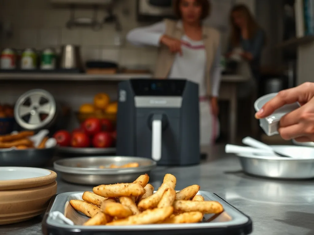 Rôti Orloff tranché posé sur une planche en bois, entailles garnies de fromage fondu et jambon, sortant d'un panier de airfryer