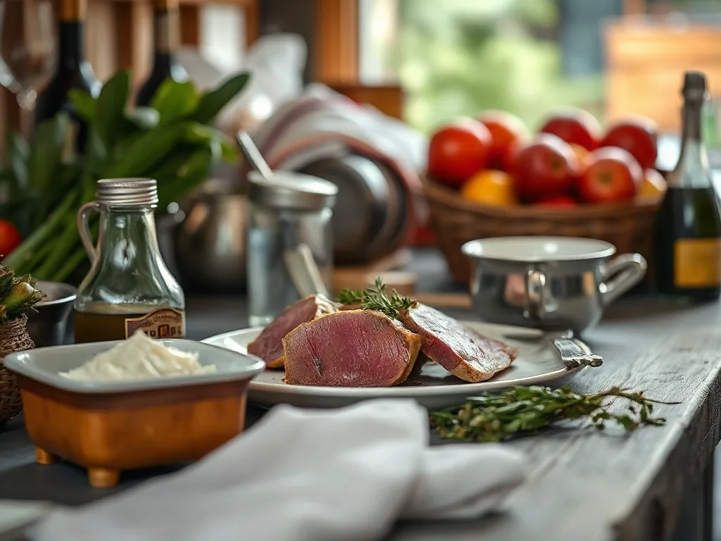 Cocotte en fonte remplie d'un sauté de veau brun et doré, sauce nappante, morceaux de carottes et champignons, une cuillère en bois posée à côté