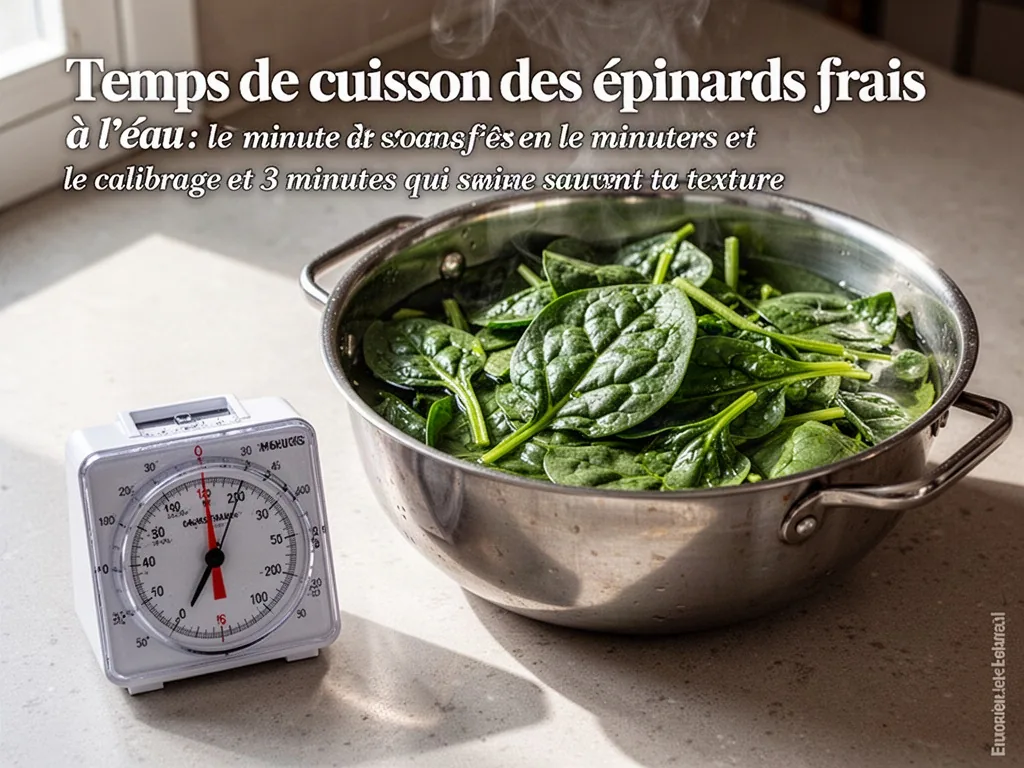 Temps de cuisson des épinards frais à l’eau : le minuteur, le calibrage et les 3 minutes qui sauvent ta texture